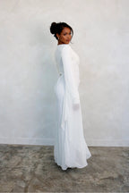 Mariam Draped Cape Chiffon Maxi Dress-White