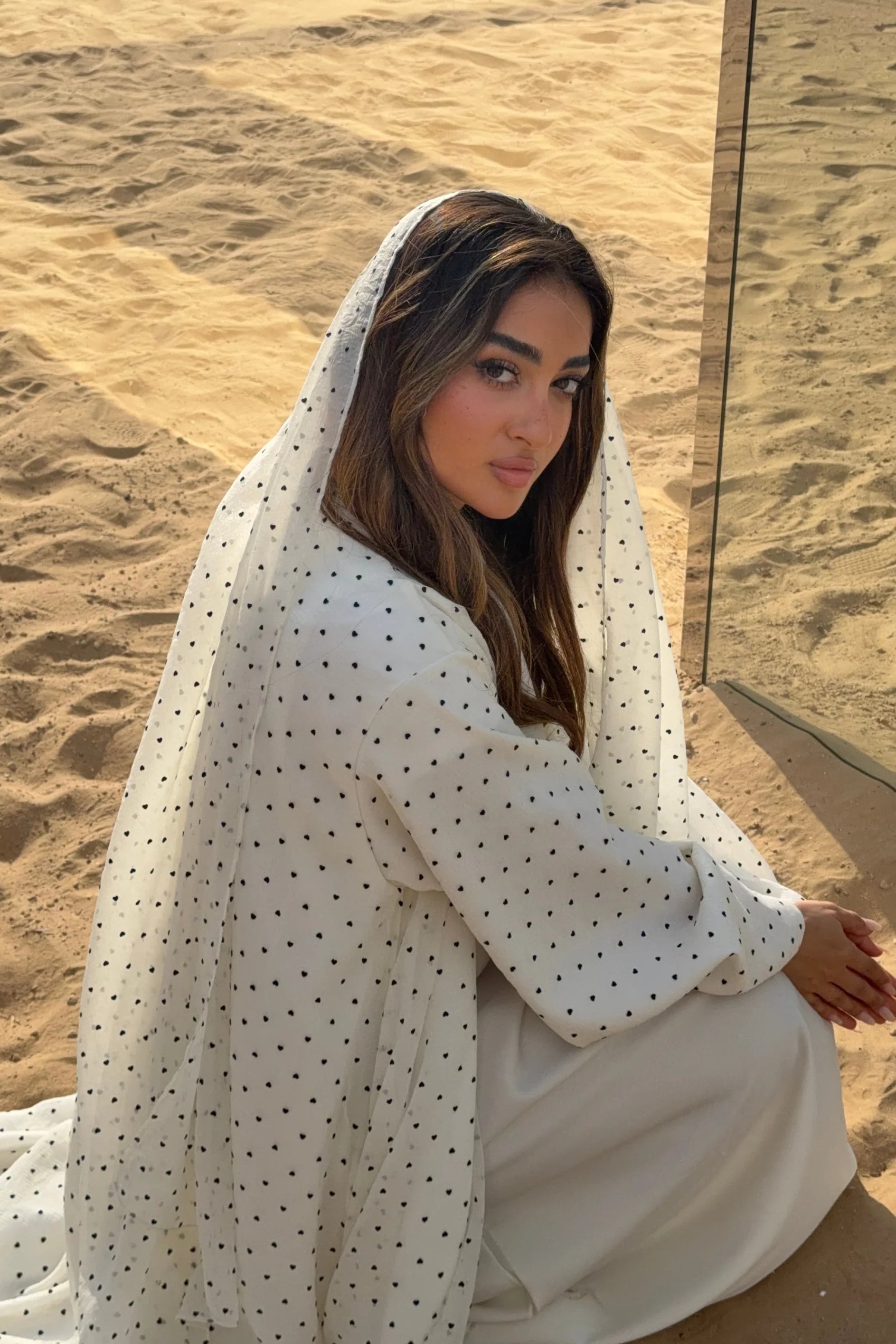 Polka Dot Open Abaya & Matching Hijab Two-Piece Set