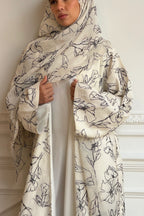 Line Art Floral Print Open Abaya & Matching Hijab Two-Piece Set