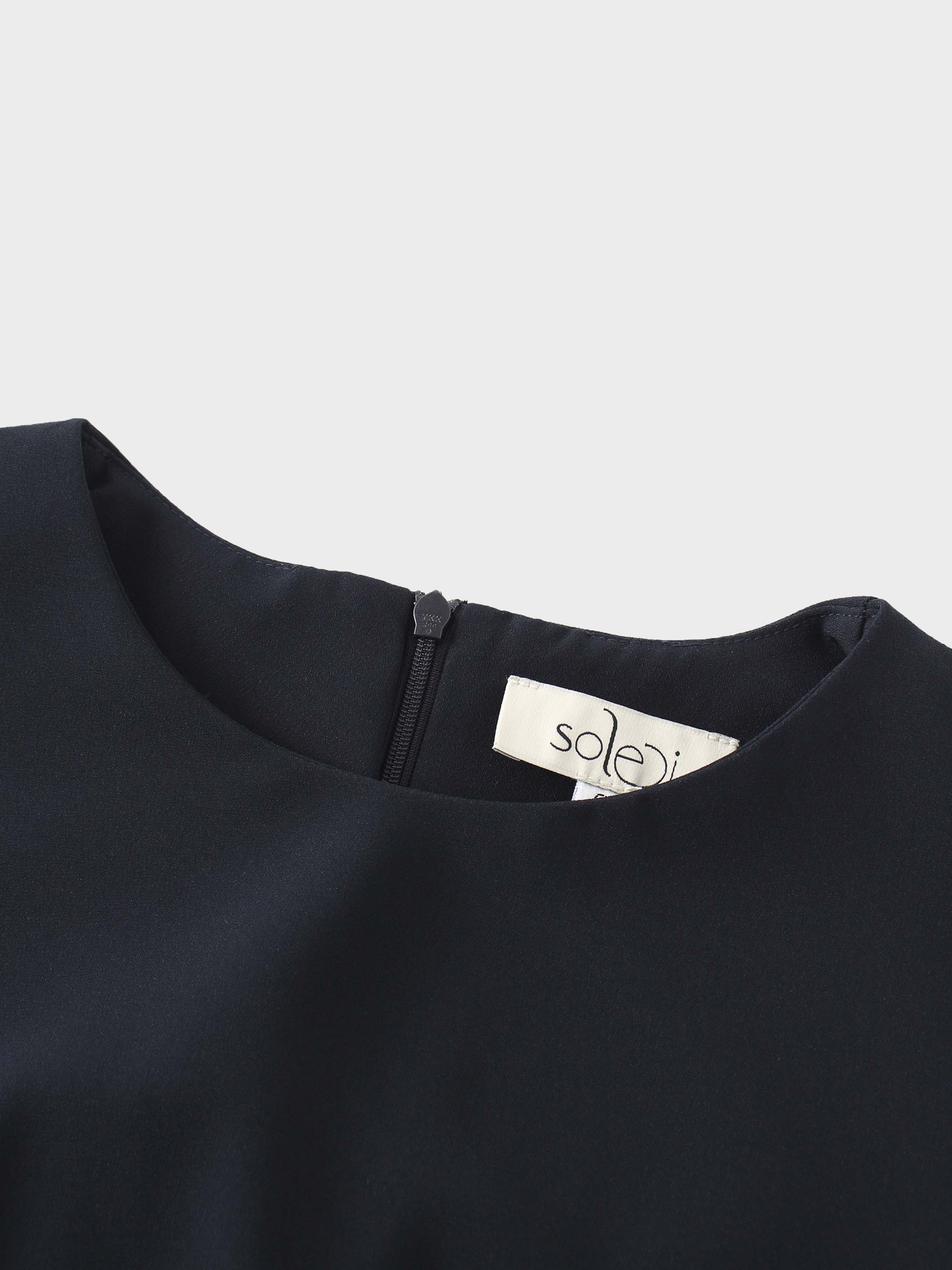 Faux Satin Crew Neck Slip Dress-Navy