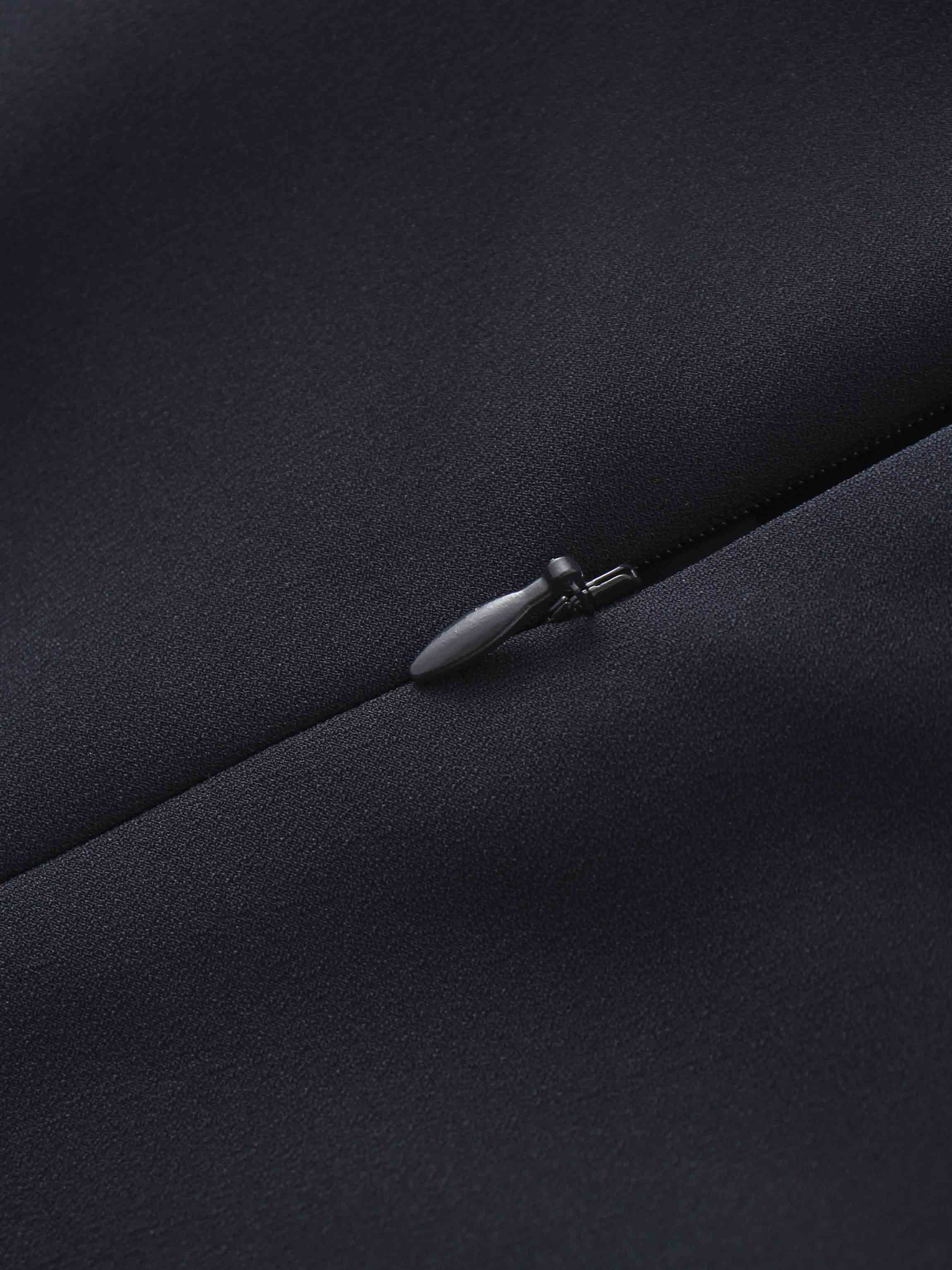 Faux Satin Crew Neck Slip Dress-Navy
