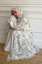 Line Art Floral Print Open Abaya & Matching Hijab Two-Piece Set