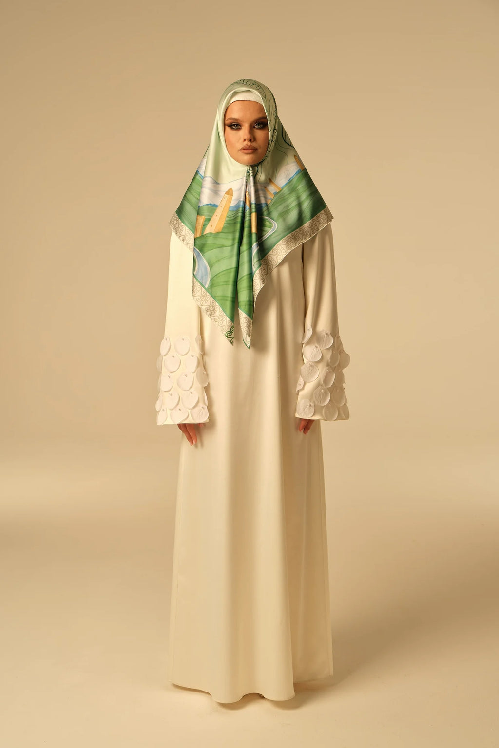 Elara Petal Applique Flare Sleeve Abaya