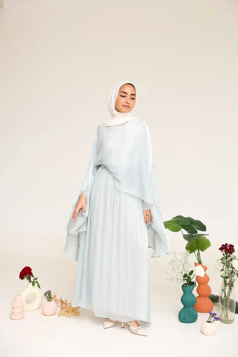 Zoe Flowing Cape‑Style Abaya Outfit-Blue