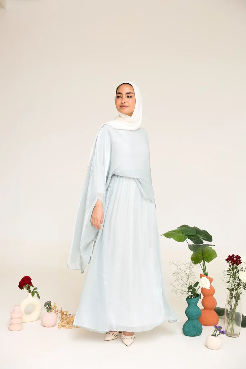 Zoe Flowing Cape‑Style Abaya Outfit-Blue