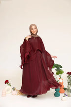 Zoe Flowing Cape‑Style Abaya Outfit-Red