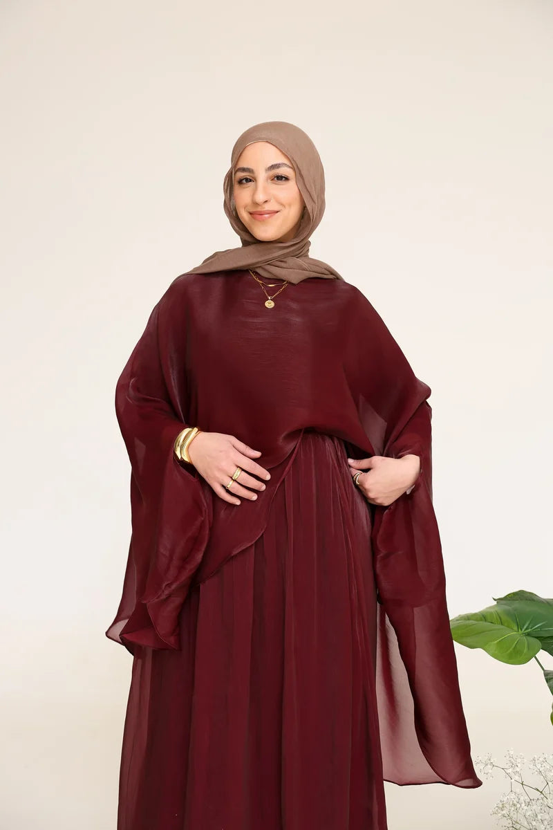 Zoe Flowing Cape‑Style Abaya Outfit-Red