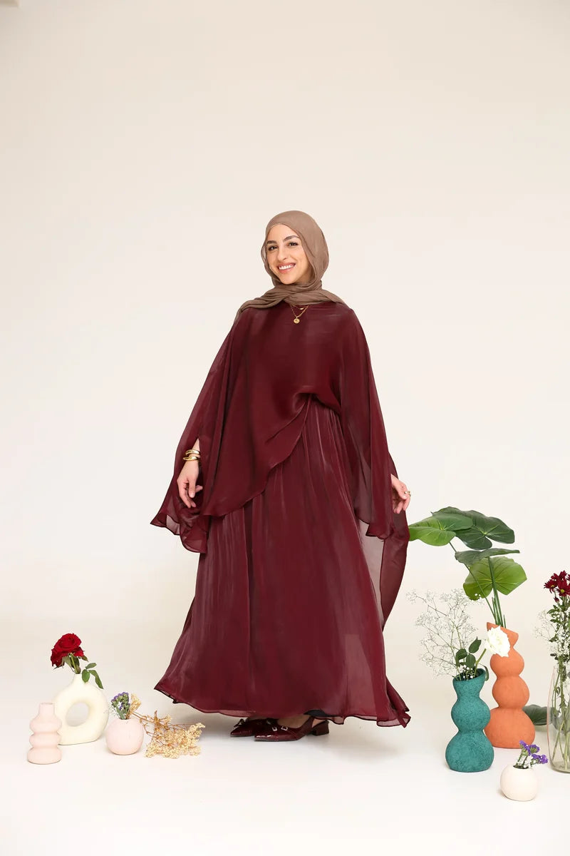 Zoe Flowing Cape‑Style Abaya Outfit-Red
