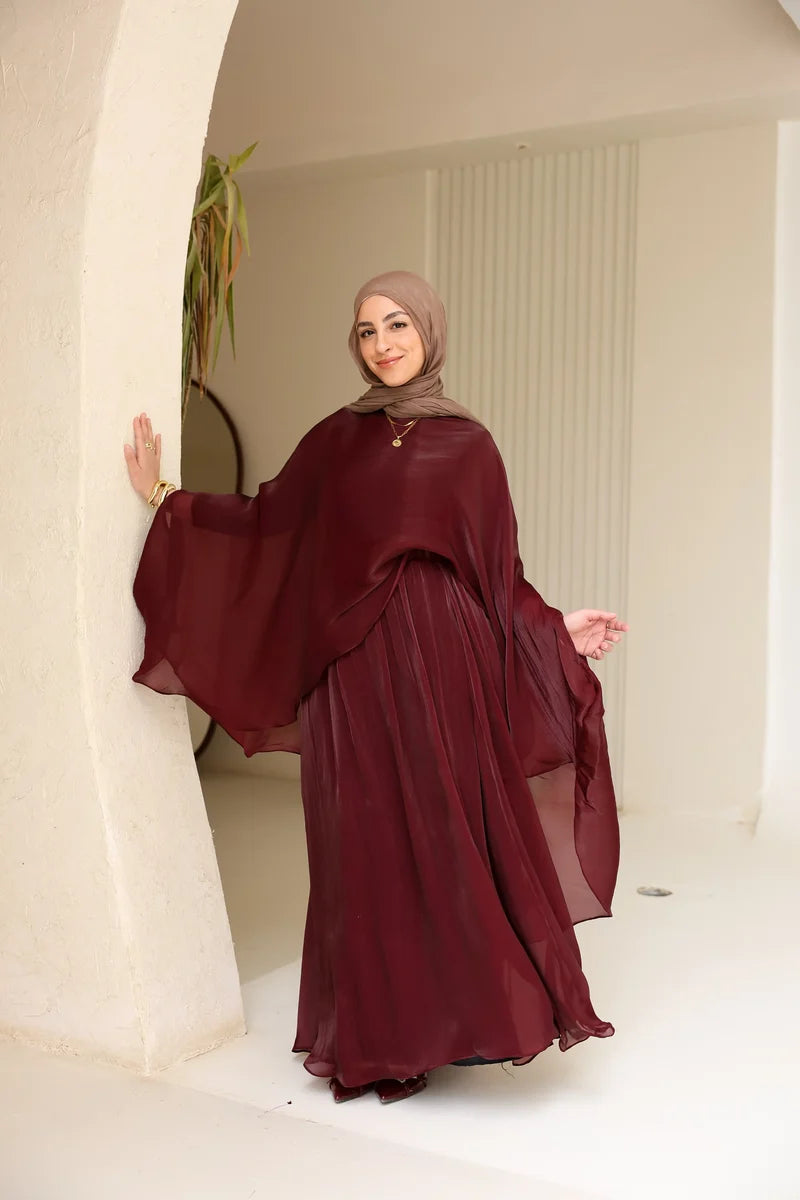 Zoe Flowing Cape‑Style Abaya Outfit-Red