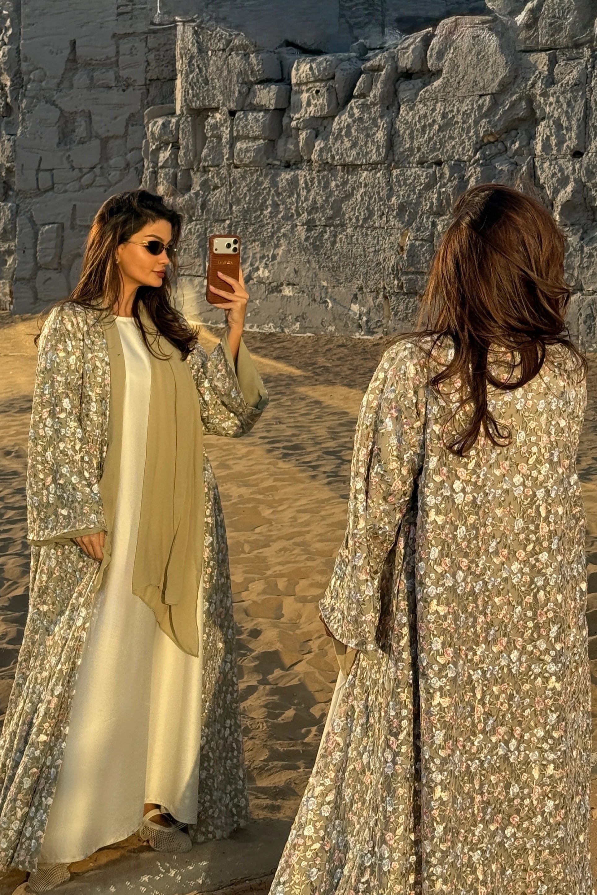 Full Floral Embroidered Double-Layer Abaya with Hijab