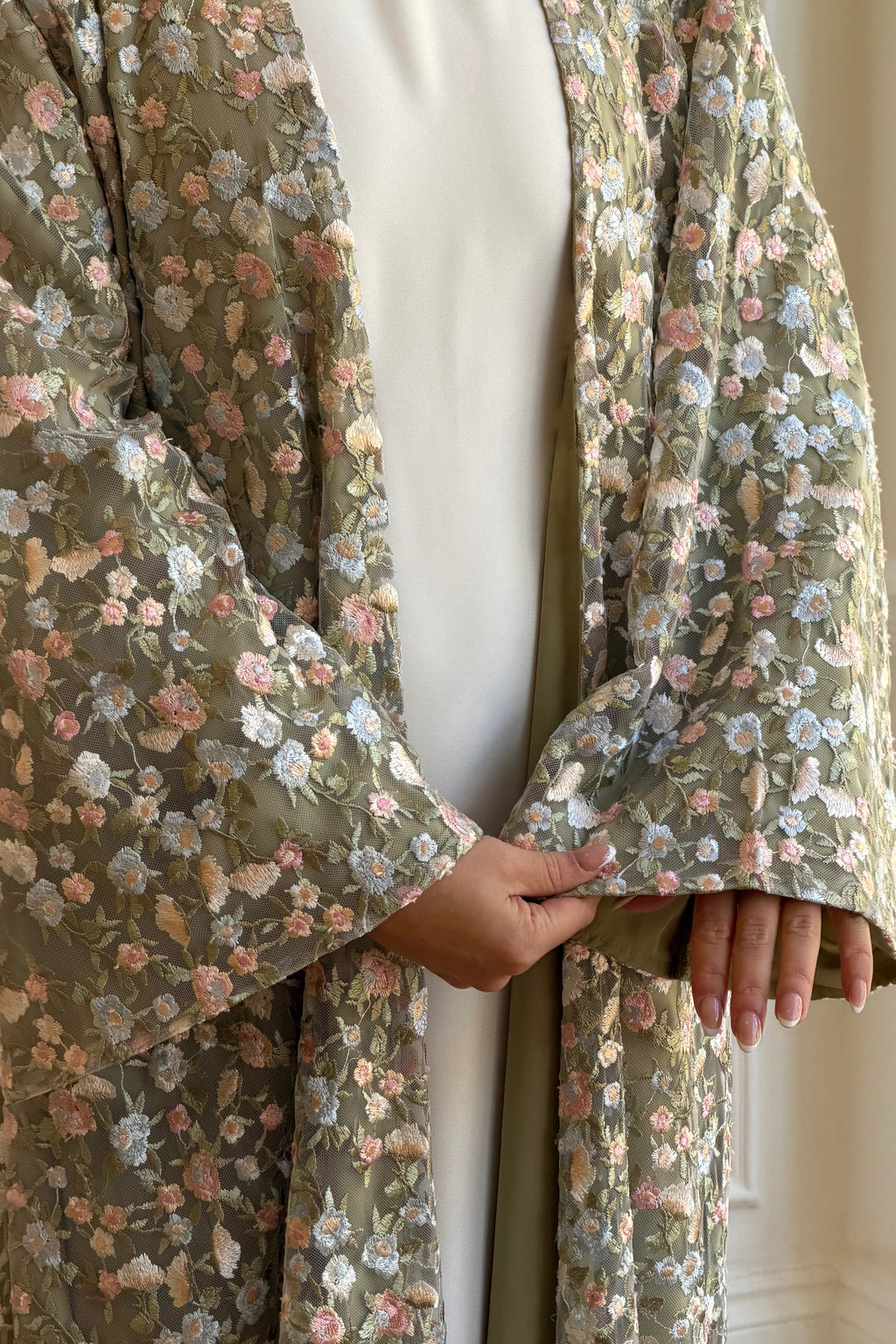 Full Floral Embroidered Double-Layer Abaya with Hijab