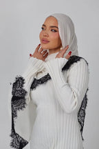 Luxury Contrast Lace-Trimmed Chiffon Hijab-White&Black