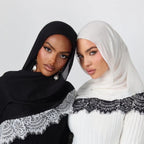 Luxury Contrast Lace-Trimmed Chiffon Hijab-Black&White