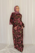 Salma Asymmetric Ruffle-Trim Floral Maxi-DarkRed