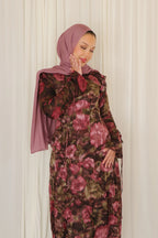 Salma Asymmetric Ruffle-Trim Floral Maxi-DarkRed