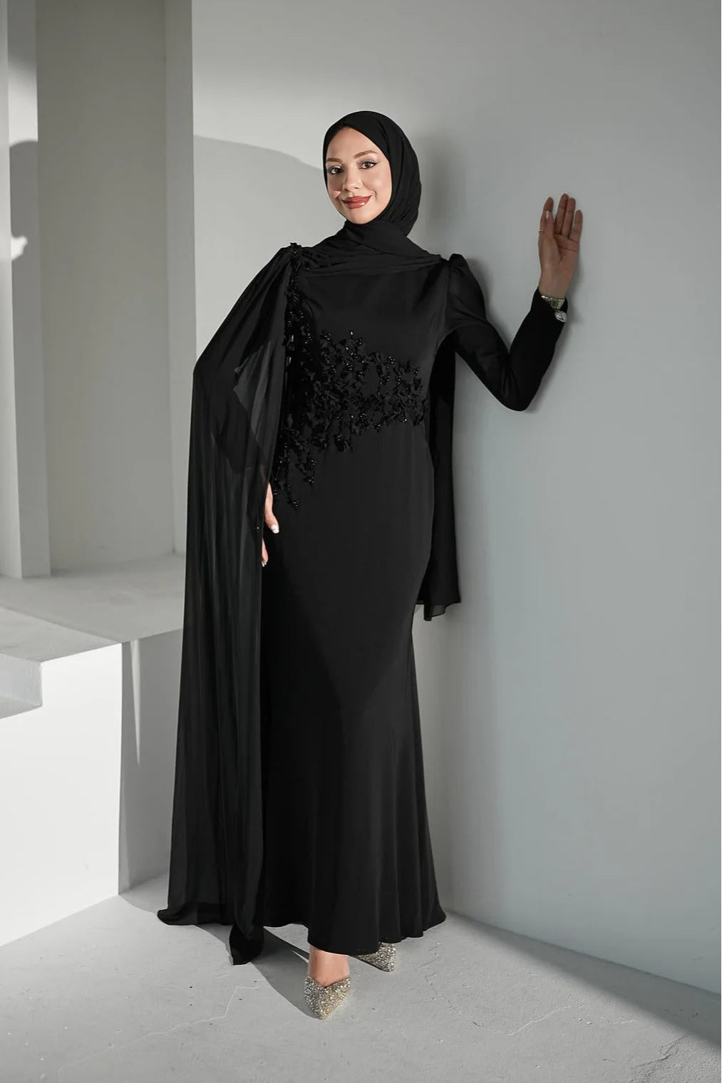 Zaina 3D Floral Beaded Mermaid Modest Gown