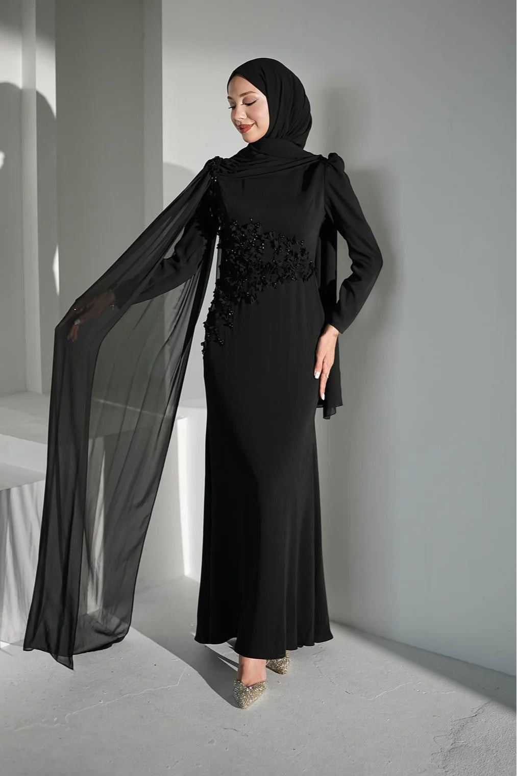 Zaina 3D Floral Beaded Mermaid Modest Gown