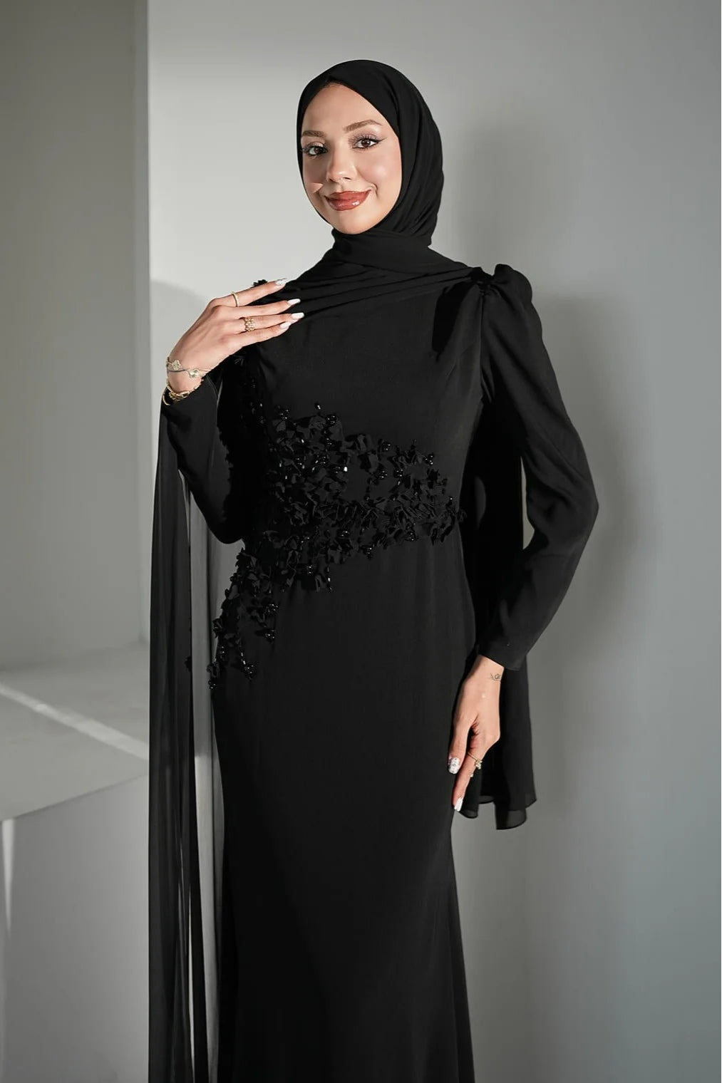 Zaina 3D Floral Beaded Mermaid Modest Gown