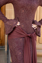 Draped Shroud Overlay Floral Lace Texture Maxi Dress