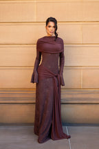 Draped Shroud Overlay Floral Lace Texture Maxi Dress