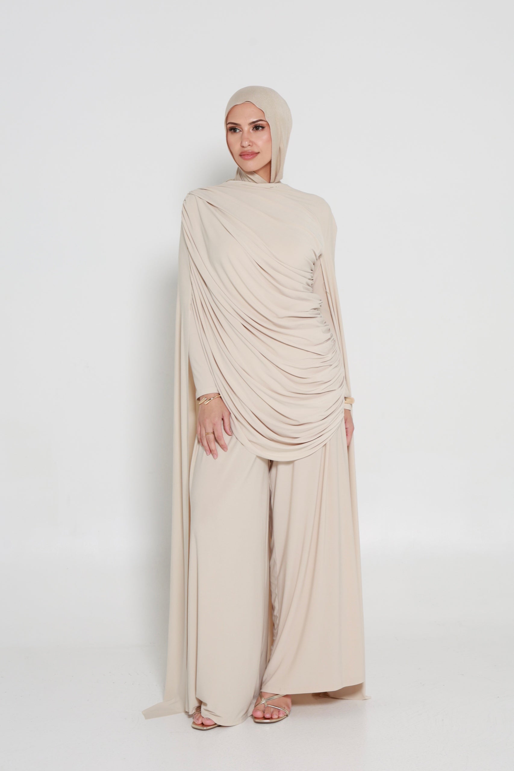 Chloe Ruched Cape Maxi Dress