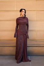 Draped Shroud Overlay Floral Lace Texture Maxi Dress