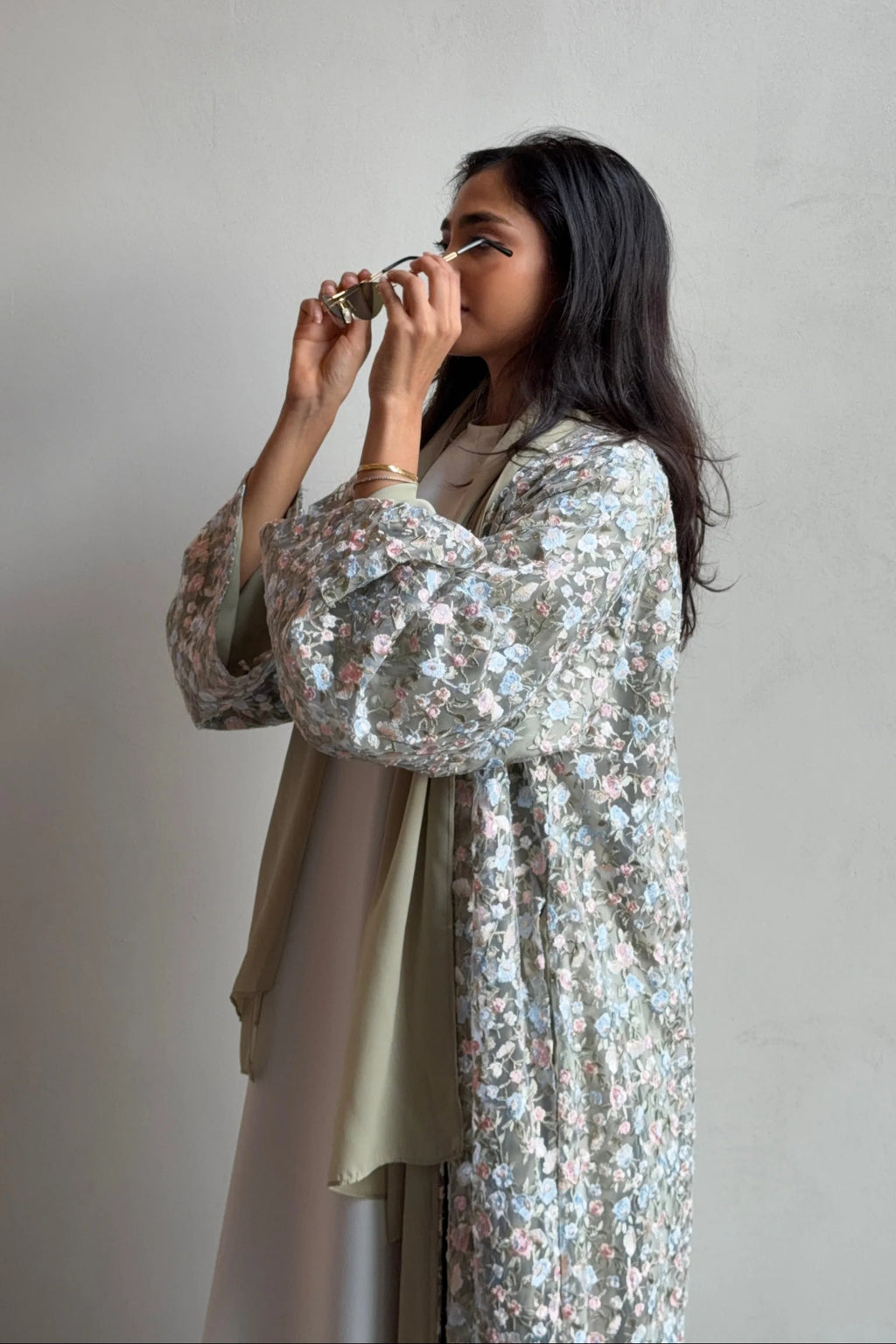 Full Floral Embroidered Double-Layer Abaya with Hijab