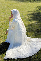 3D Floral Applique Open Abaya & Matching Hijab Two-Piece Set-White