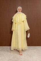 Tiered Ruffle Collar Lustrous Maxi Dress-Yellow
