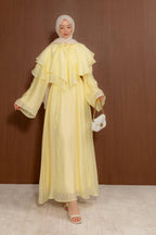 Tiered Ruffle Collar Lustrous Maxi Dress-Yellow