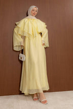 Tiered Ruffle Collar Lustrous Maxi Dress-Yellow