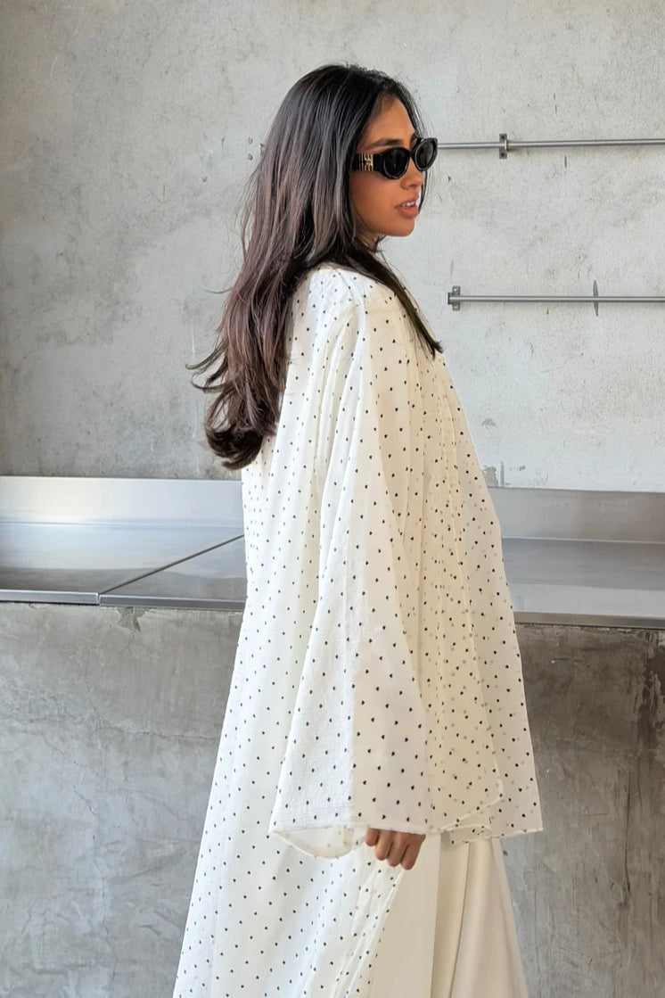 Polka Dot Open Abaya & Matching Hijab Two-Piece Set