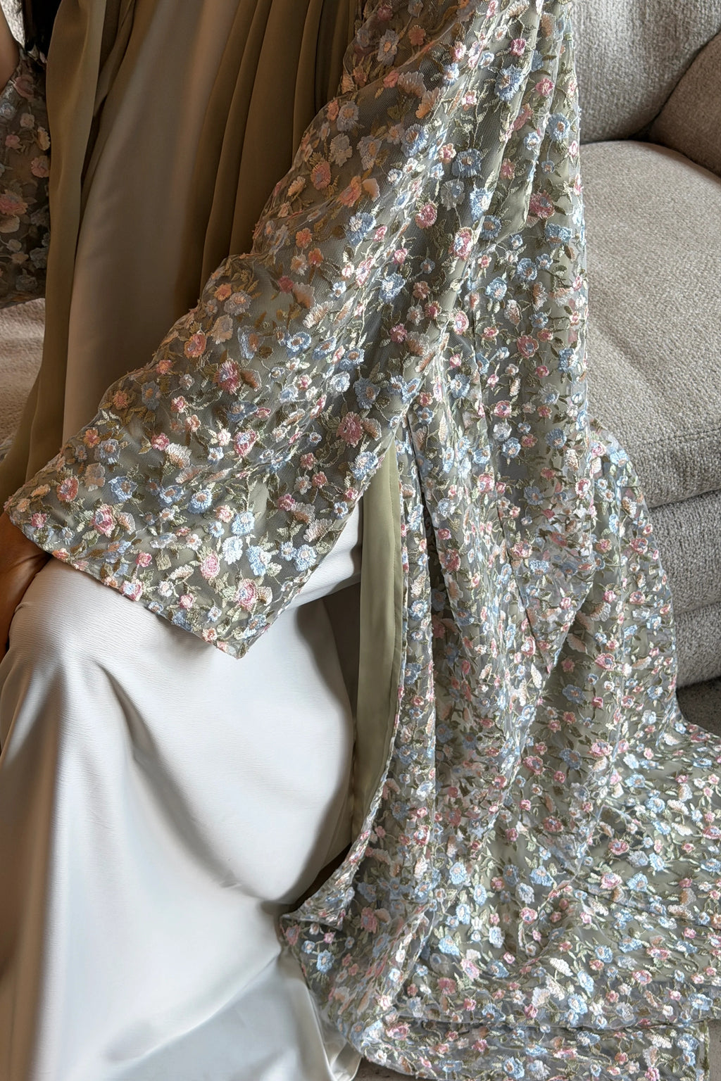 Full Floral Embroidered Double-Layer Abaya with Hijab
