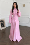 Hannah Mandarin Collar Frog Buttoned Set-Pink