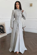 Hannah Mandarin Collar Frog Buttoned Set-Grey