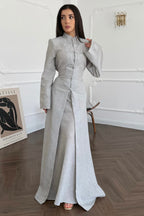 Hannah Mandarin Collar Frog Buttoned Set-Grey