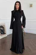 Hannah Mandarin Collar Frog Buttoned Set-Black
