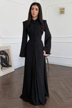 Hannah Mandarin Collar Frog Buttoned Set-Black