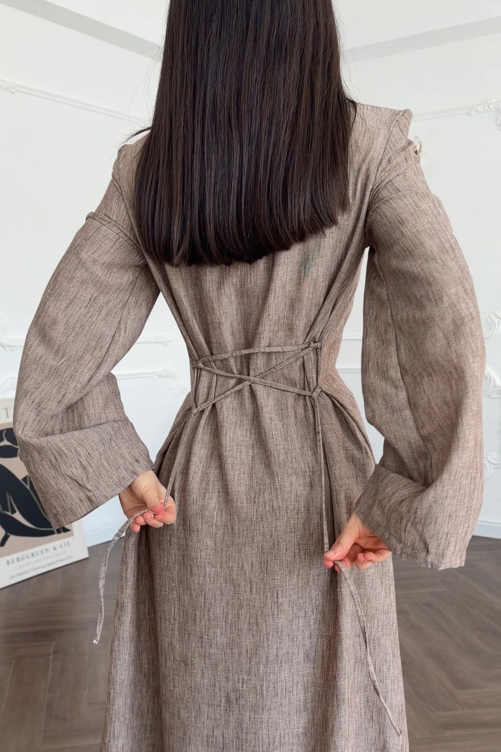 Hannah Mandarin Collar Frog Buttoned Set-Taupe