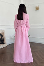 Hannah Mandarin Collar Frog Buttoned Set-Pink