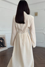 Hannah Mandarin Collar Frog Buttoned Set-White