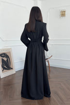 Hannah Mandarin Collar Frog Buttoned Set-Black