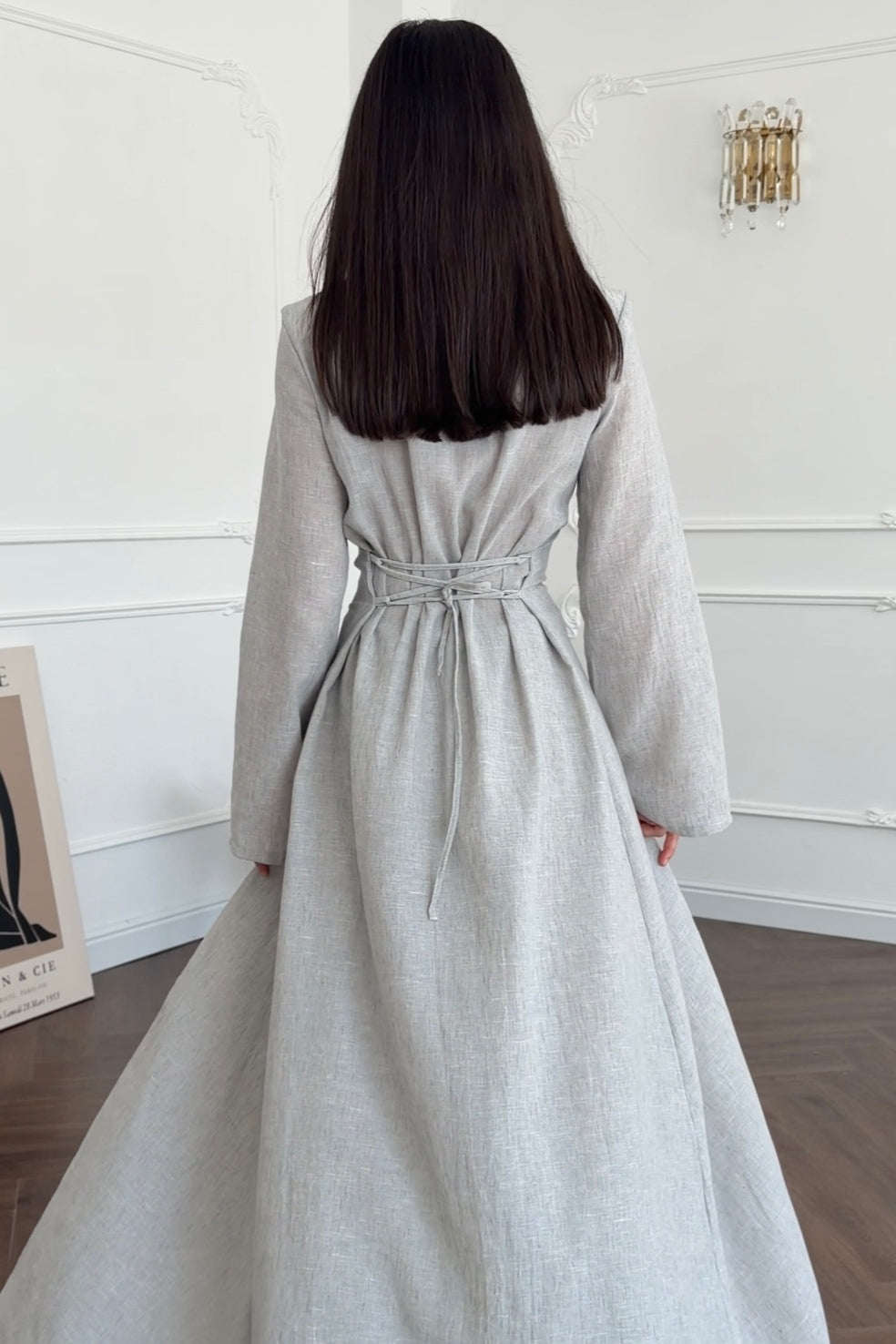 Hannah Mandarin Collar Frog Buttoned Set-Grey