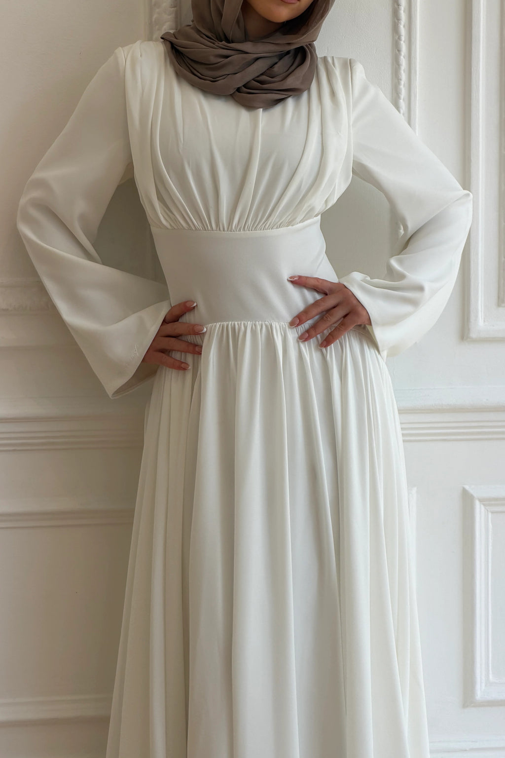 Pleated Waist Modest Maxi Dress