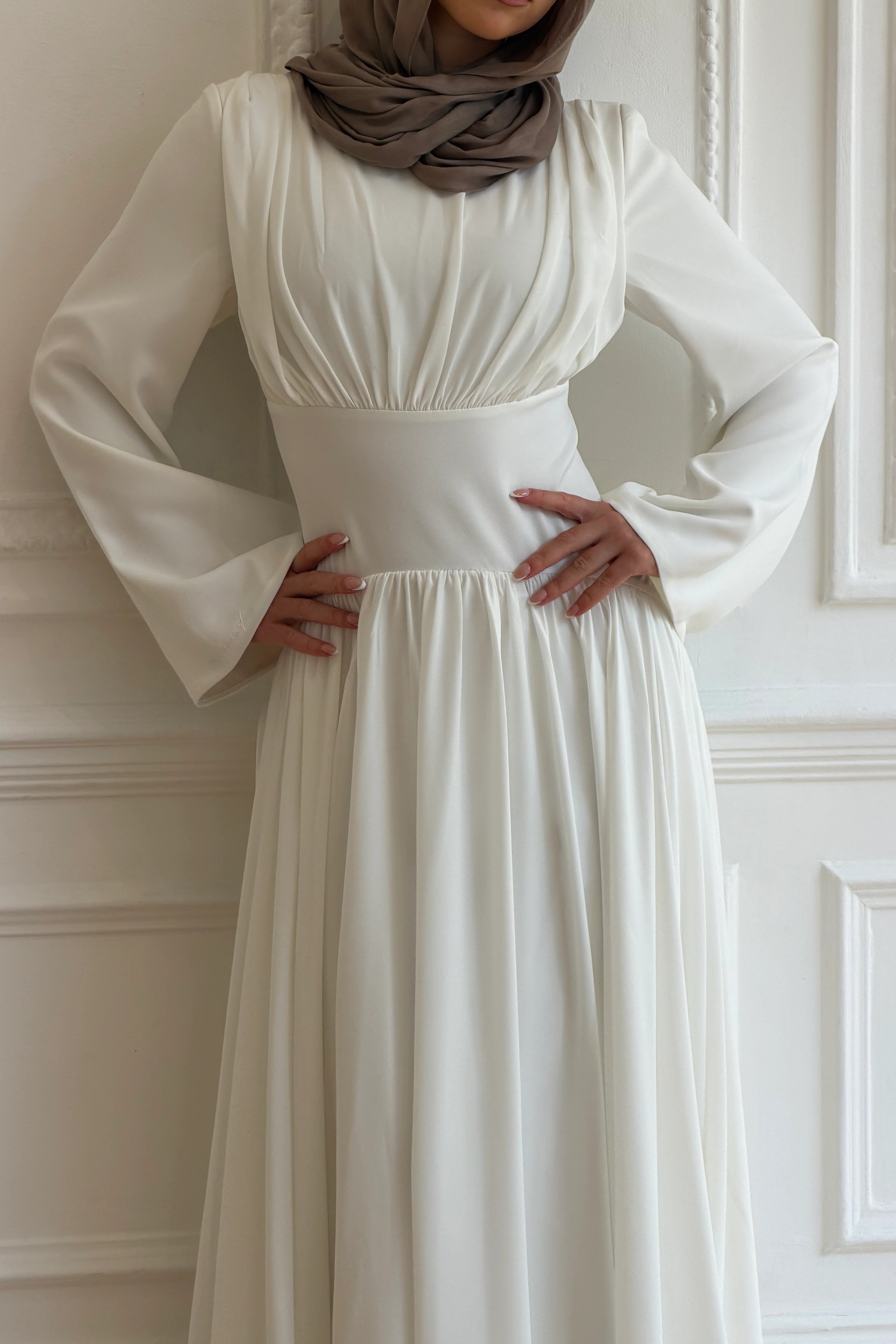 Pleated Waist Modest Maxi Dress
