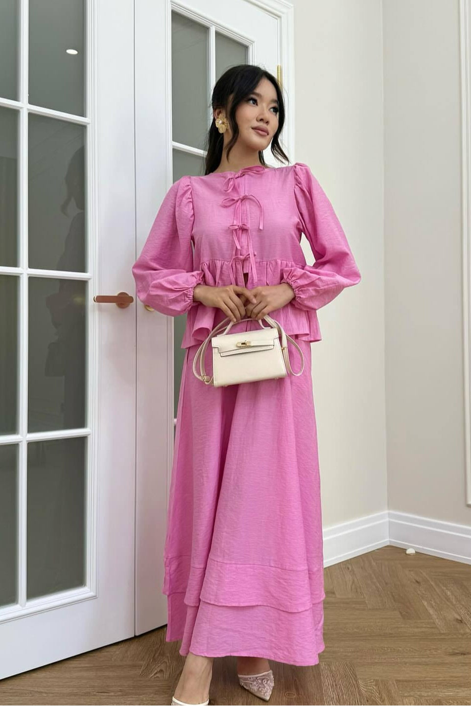 Aisha Tie Detail Co-Ord Set-Pink
