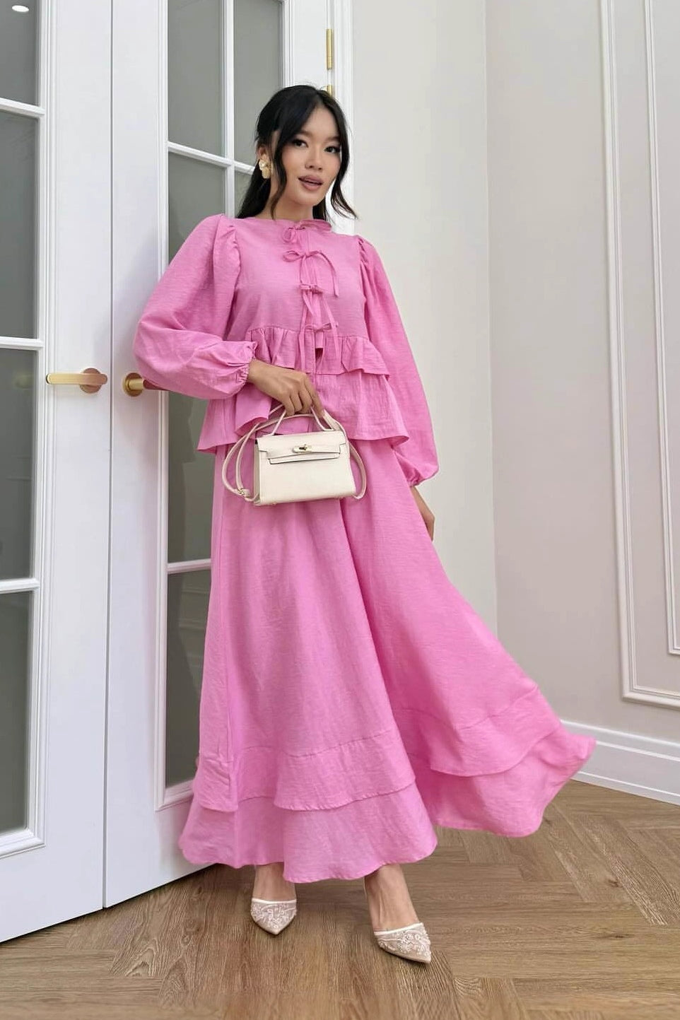 Aisha Tie Detail Co-Ord Set-Pink