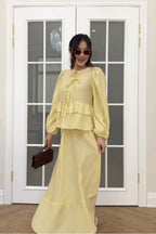 Aisha Tie Detail Co-Ord Set-Yellow
