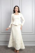Hana 3D Floral Peplum Two Piece Suit-White