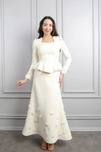 Hana 3D Floral Peplum Two Piece Suit-White